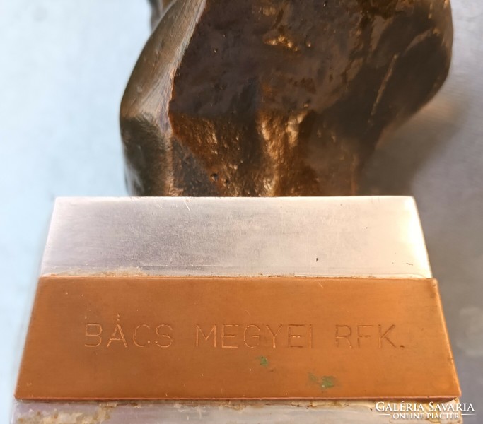 Bronz fej Bács Megyei RFK felirattal az alumínium talapzaton