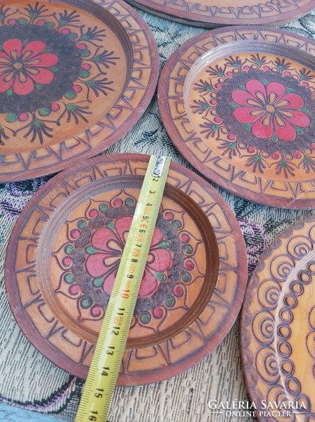 Wooden carved and painted wall plate set of wall plates. Plate