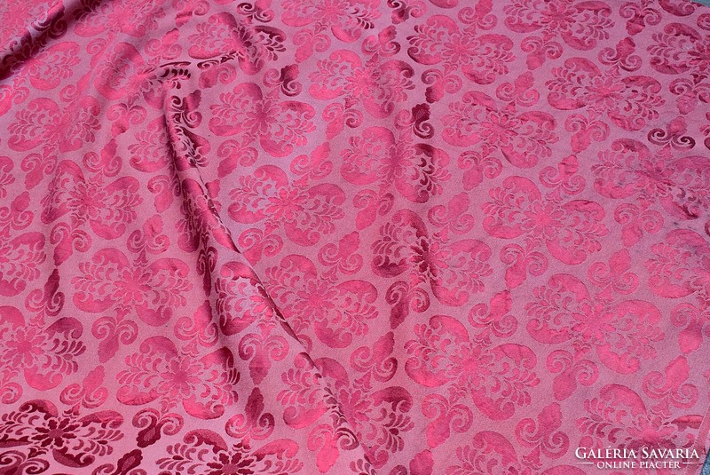 Silk brocade old material, drapery, tablecloth, patterned on a red background 250 x 135 cm ~ 3m2