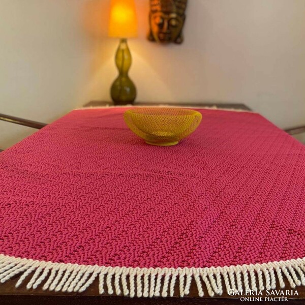 Retro pink plastic round tablecloth