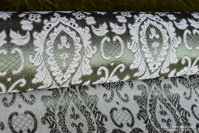 Silk brocade old material, drapery, tablecloth, patterned on a green background 660 x 125 cm ~ 8m2