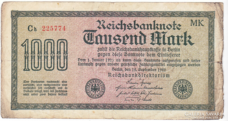 Germany 1000 marks 1922 wood