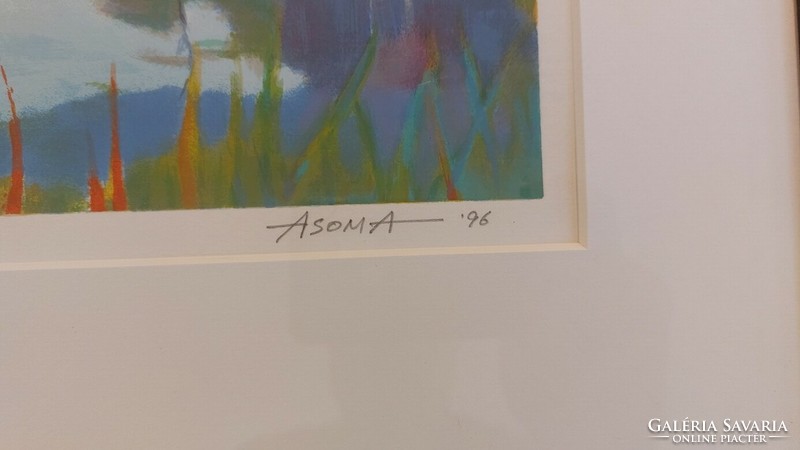 (K) Tadashi Asoma sorszámozott , jelzett litográfiája 47x44 cm kerettel
