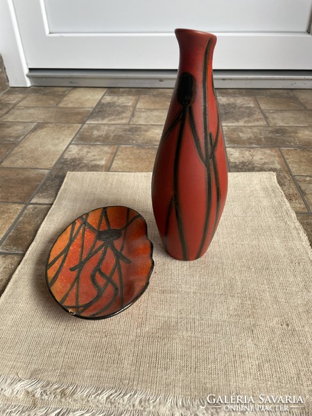 23.5 cm high pond head togetherness vase and ashtray retro ceramic midcentury modern