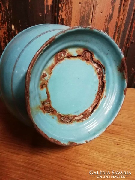 Large water jug, enameled metal jug, enamel jug with a beautiful flower pattern
