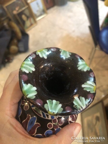 Baán Imre antik szecesszós hódmezővásárhelyi kerámia váza, 12 cm-es