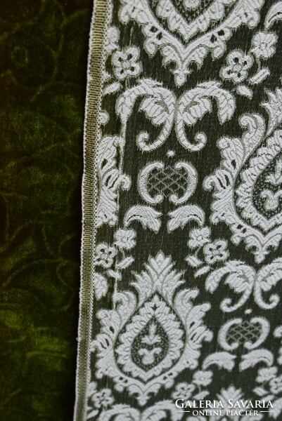 Silk brocade old material, drapery, tablecloth, patterned on a green background 660 x 125 cm ~ 8m2