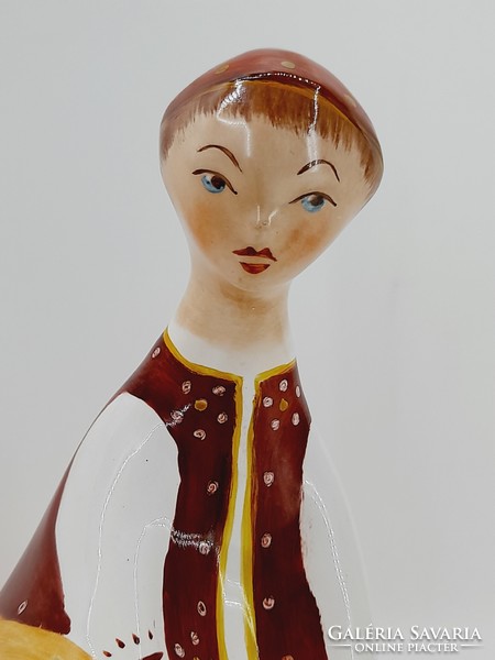 Bodrogkeresztúr ceramic figure, sitting girl, 17 cm