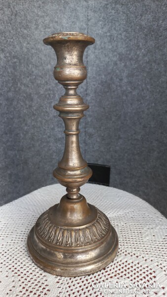 Antique, copper, embossed candle holder, height: 27 cm, base diameter: 12.8 cm, marked, min, damaged
