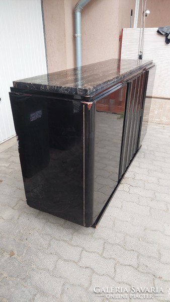 Marked French art deco a.Bicchierini black lacquer sideboard with marble top