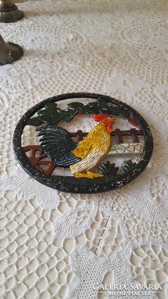 Colorful rooster cast iron coaster