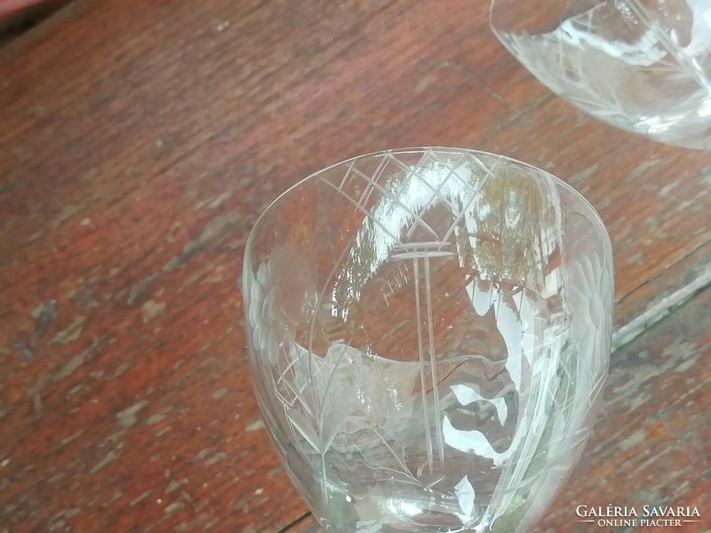 Retro virágmintás üveg likőrös poharak, 2db