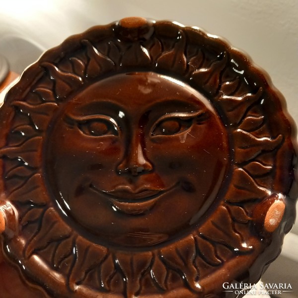 "A mosolygós Nap ",.Jelzett, kerámia kuglóf forma, sütőforma, falidísz.
