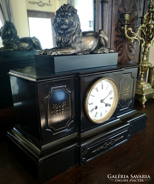 Impressive half-baked stone fireplace clock