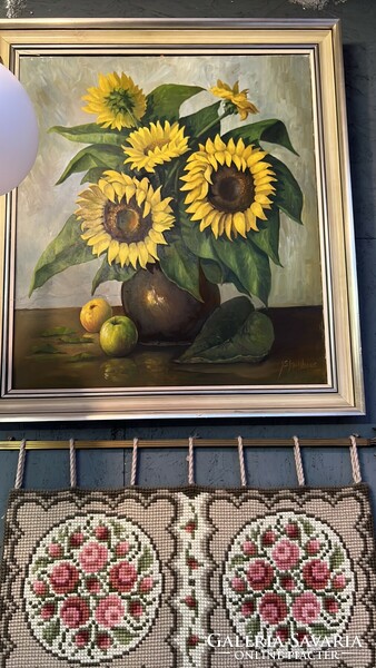 Framed sunflower still life - oil painting