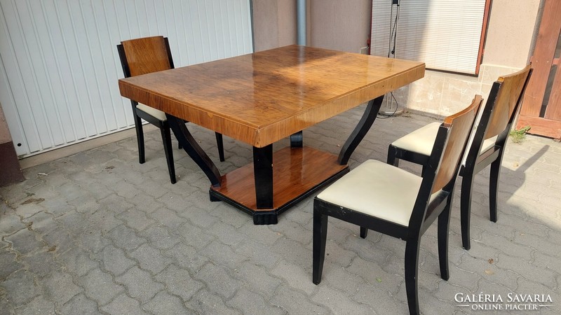 Marked French art deco table with chairs