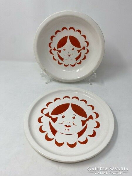 Retro granite children's porcelain plates- 1 flat plate, 1 deep plate #1