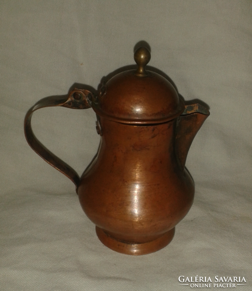 Old red copper oriental small jug with lid