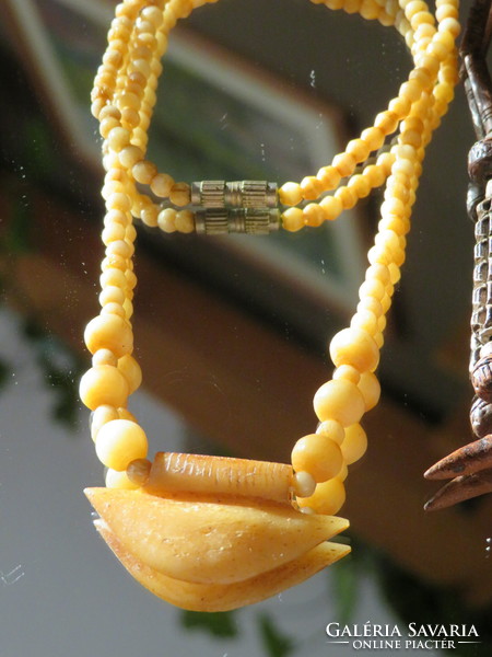 Tribal carved wood and bone necklaces