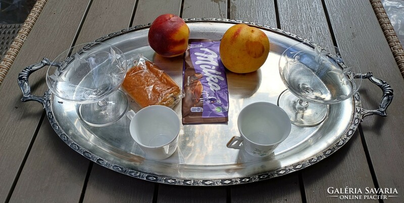 Wonderful decorative edged ear tray, table centerpiece, roast coffee tray, silver type,