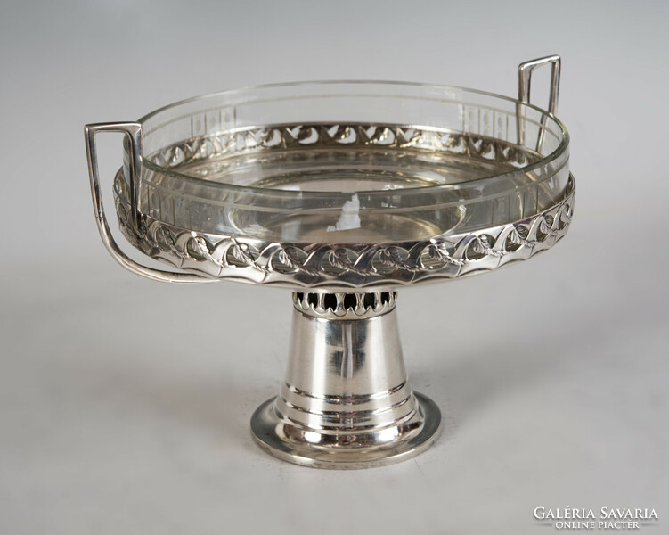 Silver Art Nouveau table center / offering with glass insert