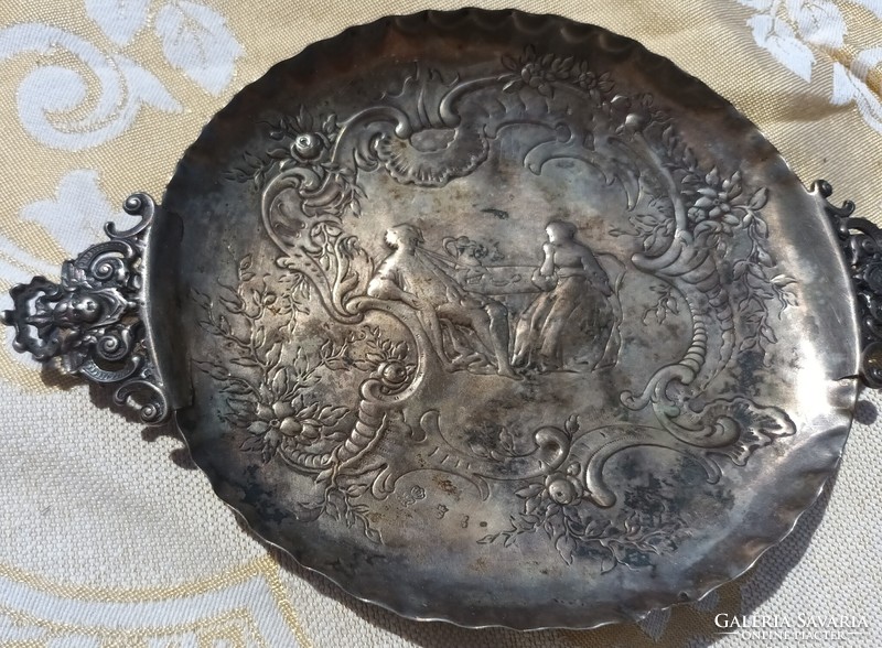 Antique silver baroque rococo scene bowl ca. 1800