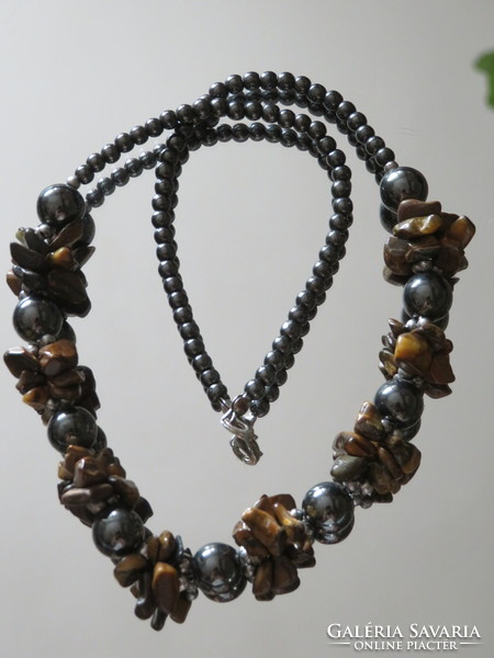 Special hematite pearl and tiger eye mineral necklace