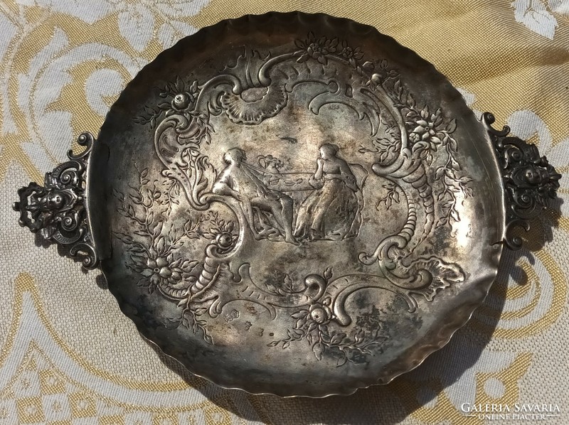 Antique silver baroque rococo scene bowl ca. 1800