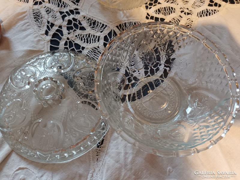 Nice and cheap! Old cast glass bonbonier and 3 salad and compote bowls for sale!