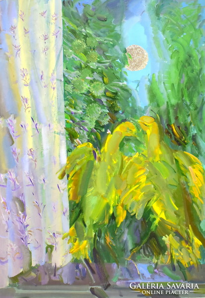 Viola Záborszky (1935 - 2008) yellow thrushes in the window