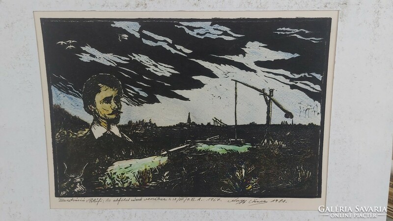 (K) large vince linocut of Petőfi