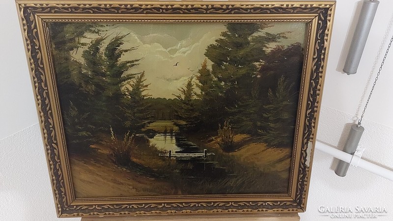 (K) beautiful signed landscape painting by András Isap 56x46 cm with frame