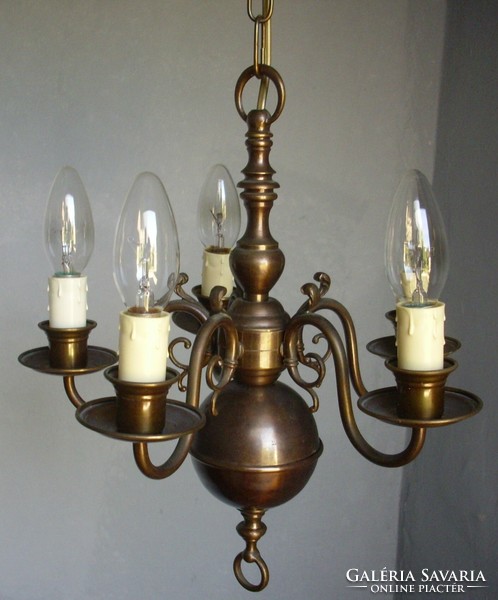 Flemish copper chandelier with 5 burners