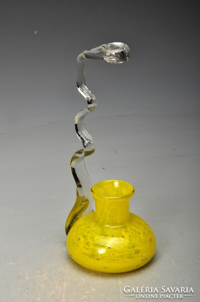 Egy szálas üveg váza -kézműves különleges darab, 25 cm