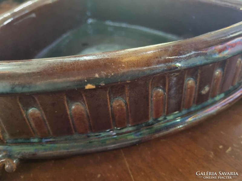 Antique marked iridescent glazed Zsolnay ceramic serving bowl - 04511