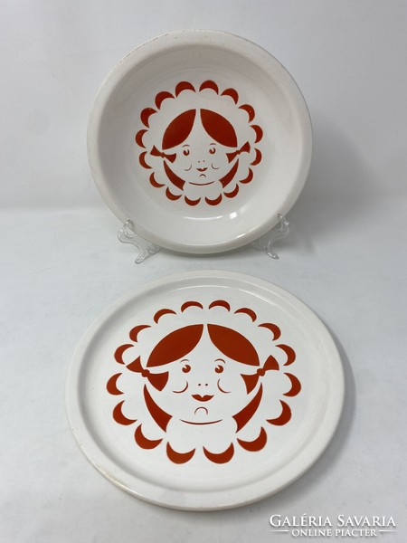 Retró Gránit gyerek porcelán tányérok- 1 lapos tányér, 1 mély tányér #2