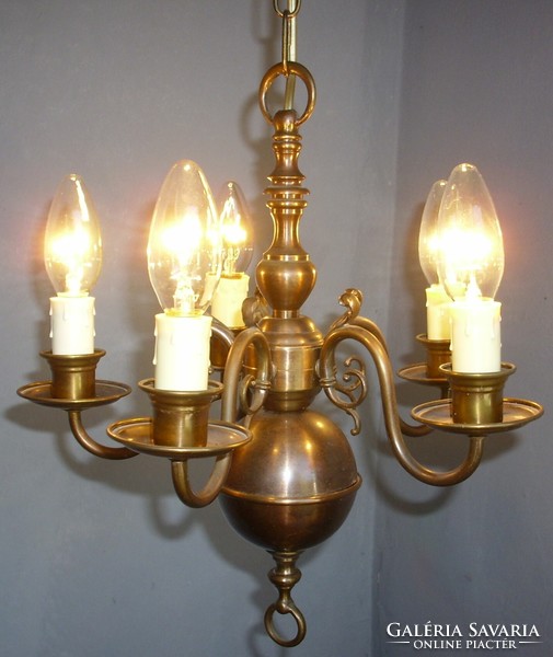 Flemish copper chandelier with 5 burners