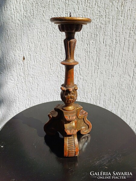 Carved from antique wood painted gilded baroque wooden candlestick lamp mècses anno