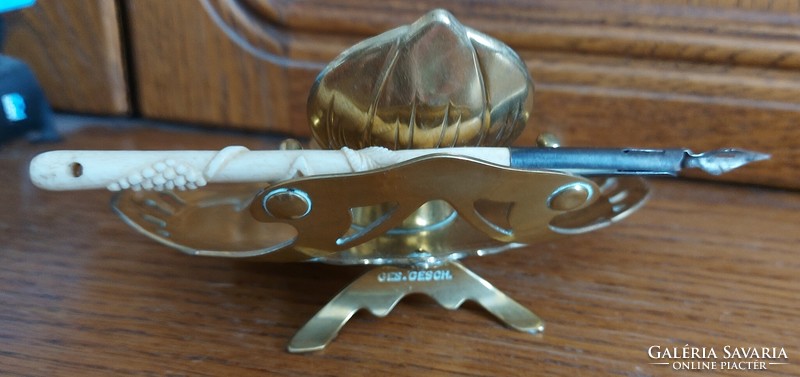 Jugendstil art nouveau marked copper table inkstand calamari