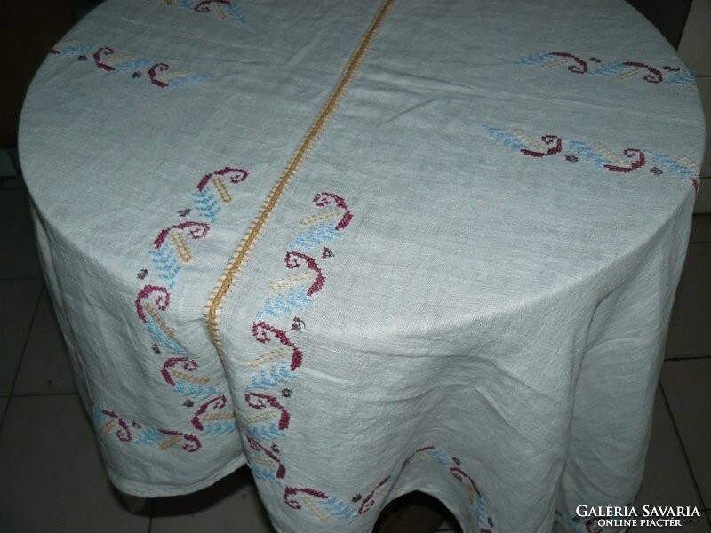 Antique hand-embroidered woven tablecloth