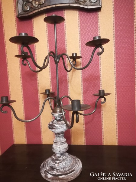 Vintage, wrought iron candle holder with wooden frame, 2 pieces, 63*50 cm.