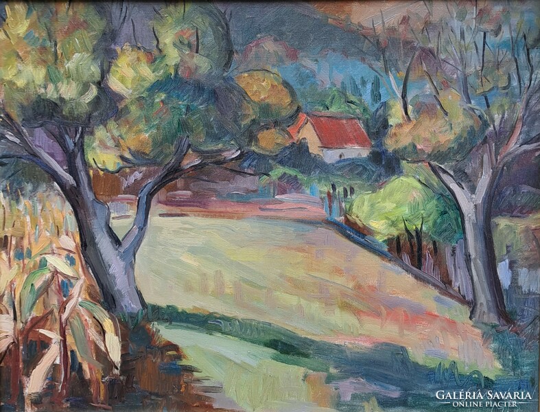 Lajos Ujváry (1925-2006): colorful landscape 1958.