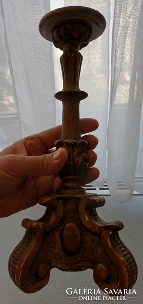 Carved from antique wood painted gilded baroque wooden candlestick lamp mècses anno