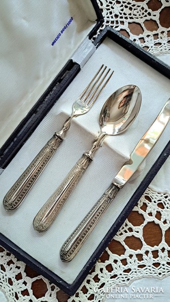 Silver-handled children's cutlery set, gift, christening gift, marked, blade solingen