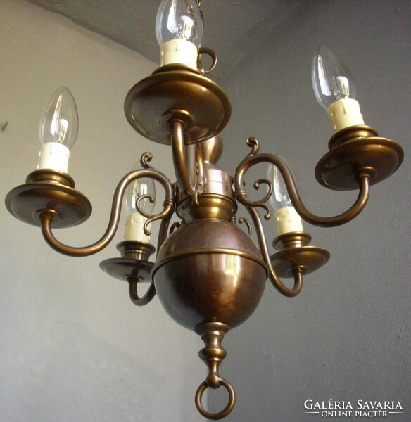 Flemish copper chandelier with 5 burners