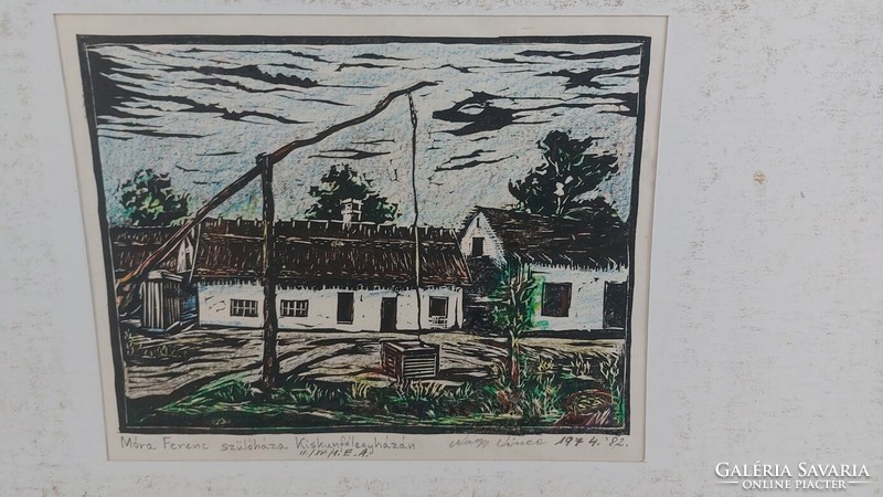 (K) linocut of great vince, the birthplace of ferenc móra