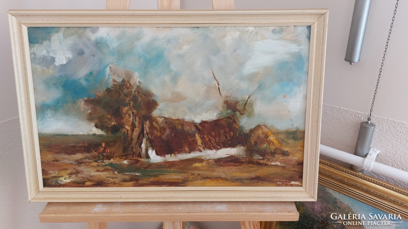 (K) signed small farm painting large canvas (?) 58X38 cm with frame