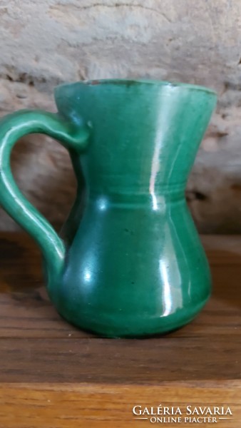 Glazed green ceramic brandy glasses. 3 Different shapes.