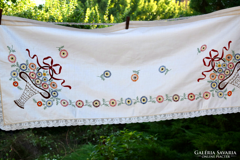 Antique old folk traditional large linen linen curtain tablecloth tablecloth tablecloth set 2 napkins