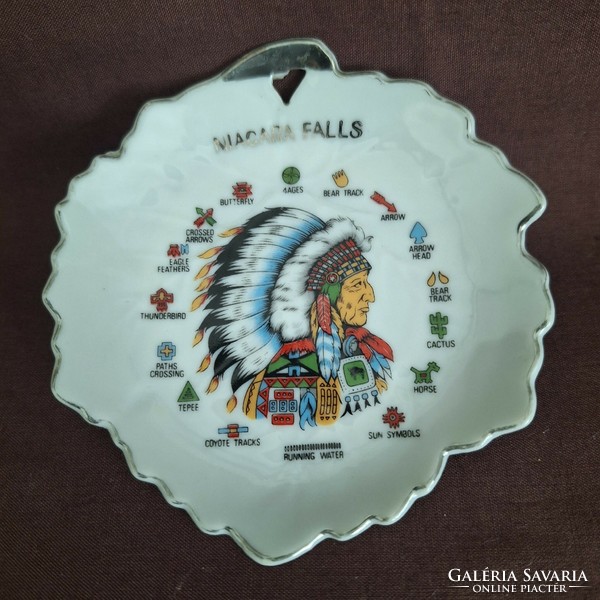 Japanese porcelain, decorative plate, Indian representation, Niagara Falls theme